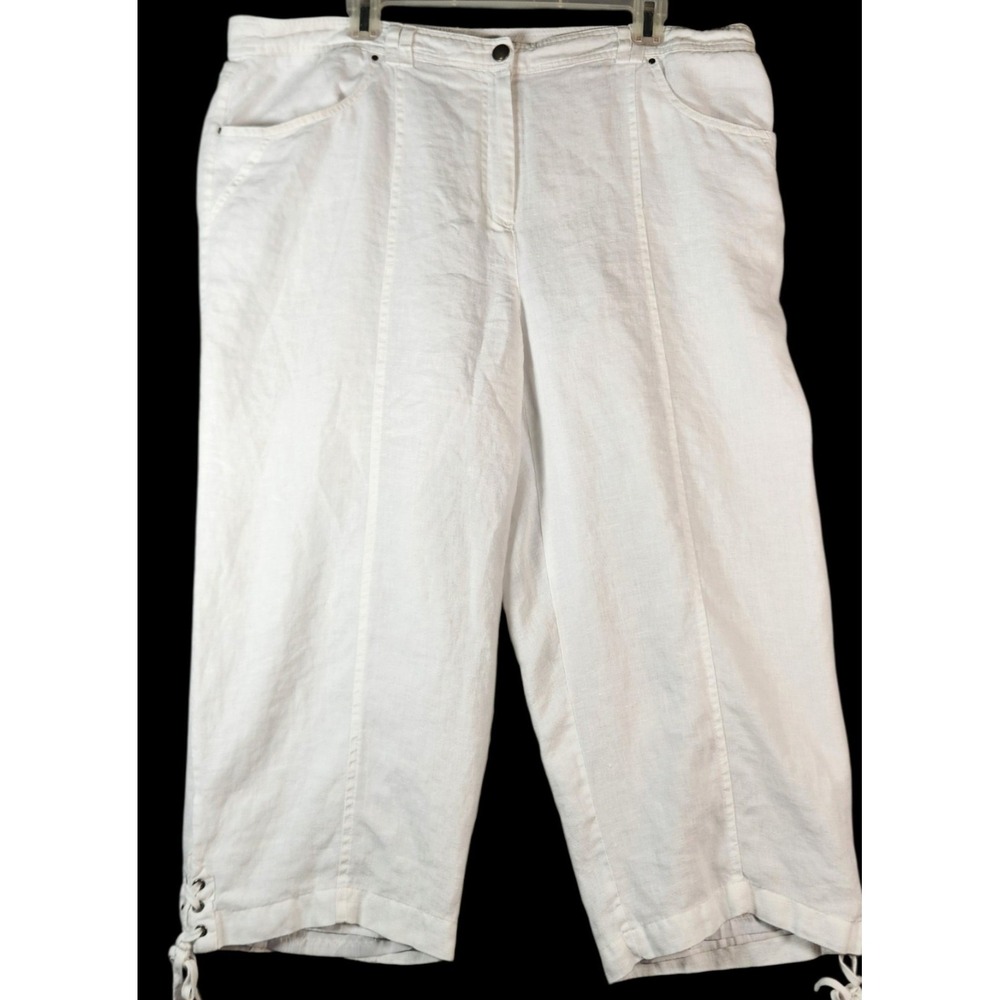 J.H. Collection Women's 18 White 100% Linen Capri Cropped Pants Drawstring Hem